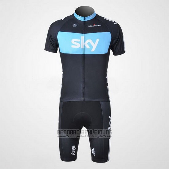 2011 Fahrradbekleidung Sky Shwarz und Azurblau Trikot Kurzarm und Tragerhose
